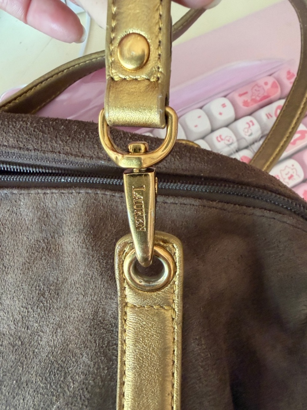 Ralph Lauren Brown Suede Shoulder Bag with Gold Accents - Picture 4 of 7